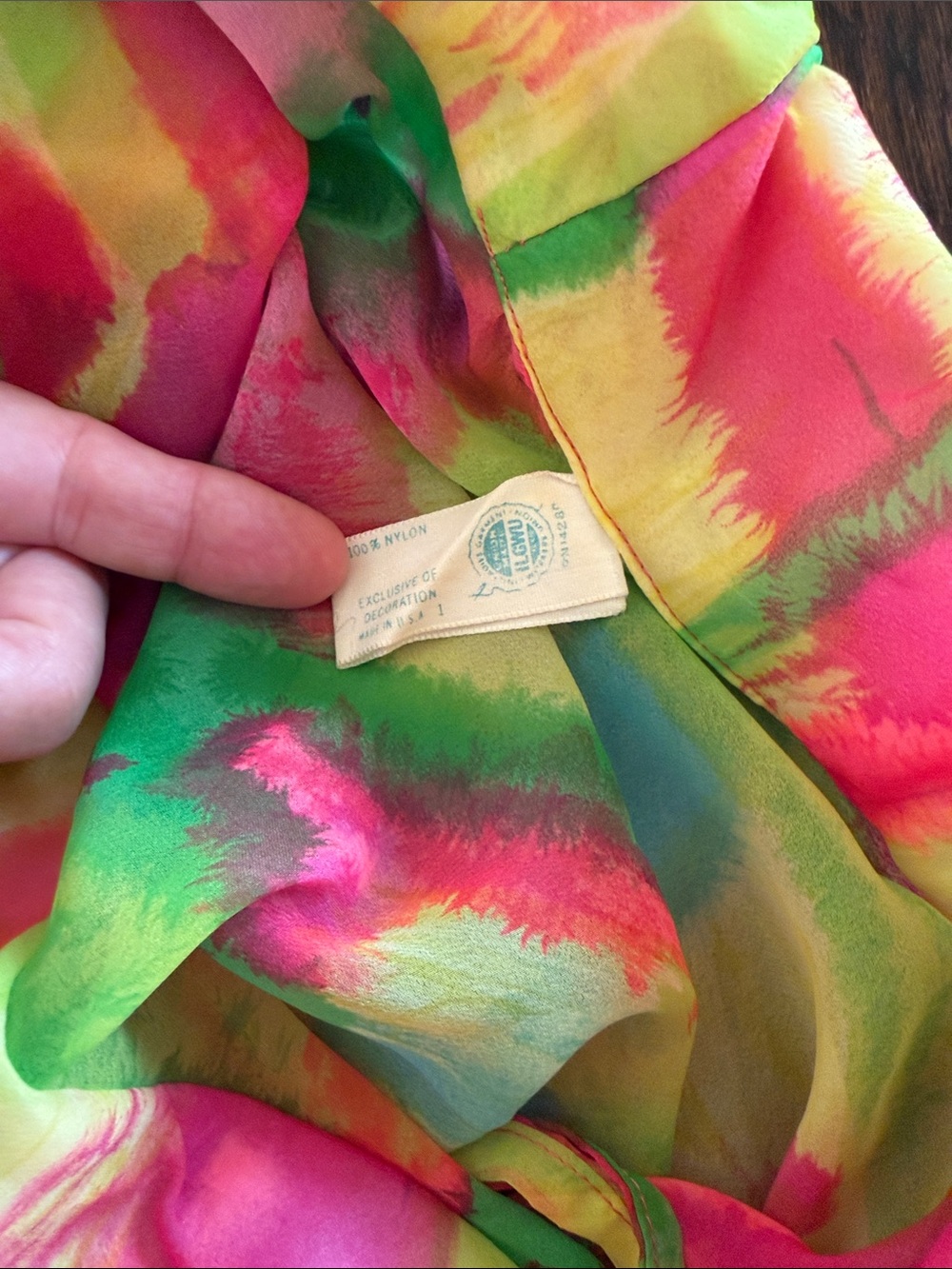 Vintage 1960’s Stella Fagin Sheer Bright Color Kaftan - Picture 5 of 6